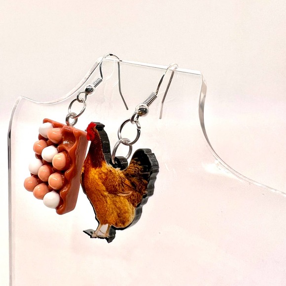 Chicken & Eggs Earrings - Mismatch Earrings - Farm Earrings - TikTok Inspired - Picture 5 of 8